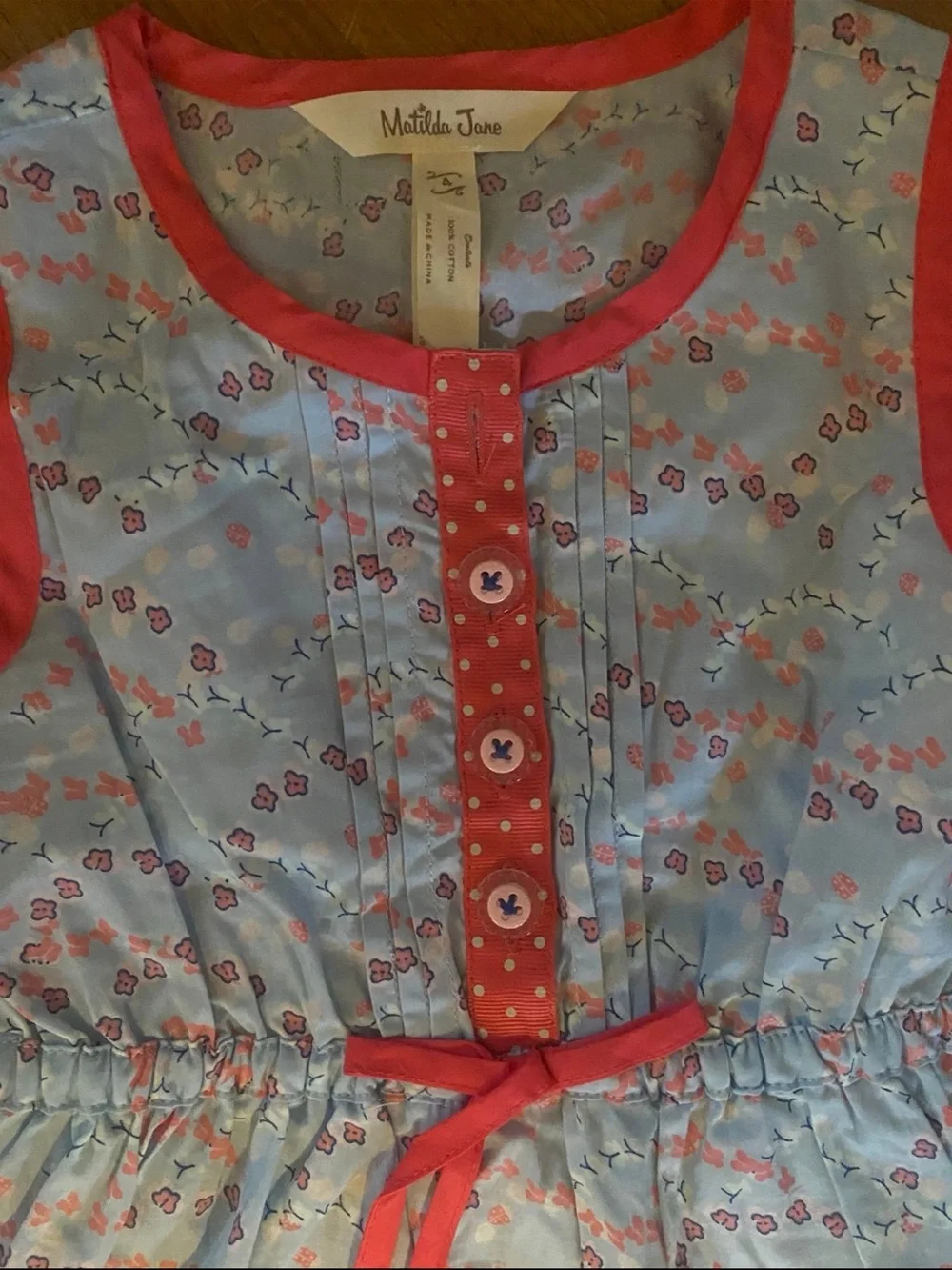 Matilda Jane Light Blue Floral Sleeveless Top with Pink Accents